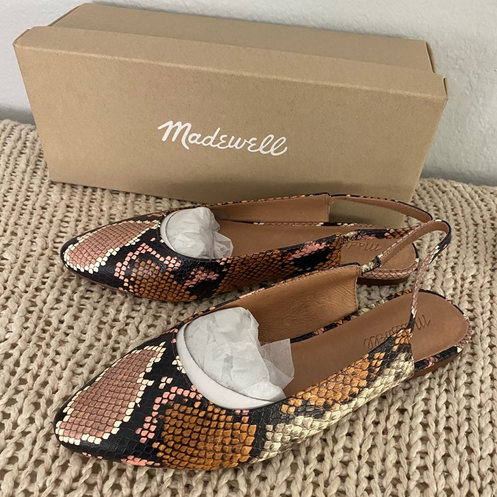 NIB Madewell Margot Slingbacks in Snake Embossed leather